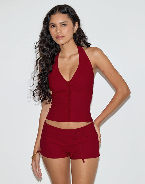 Image of Lija Tie Belt Shorts in Tailoring Red