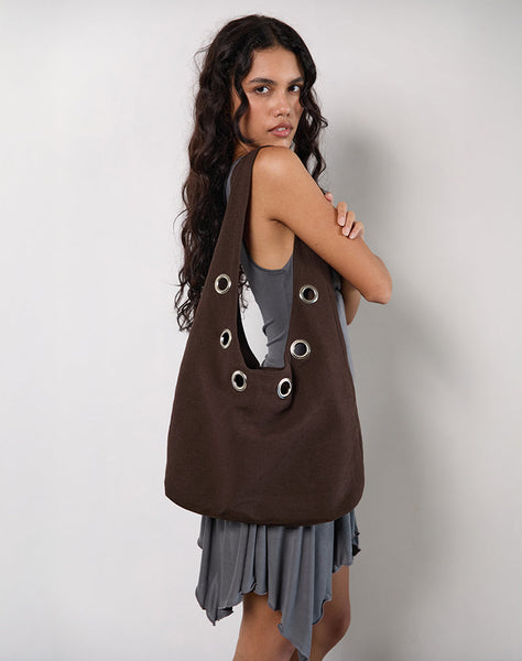 Image of Oru Shoulder Bag in Brown with Eyelets