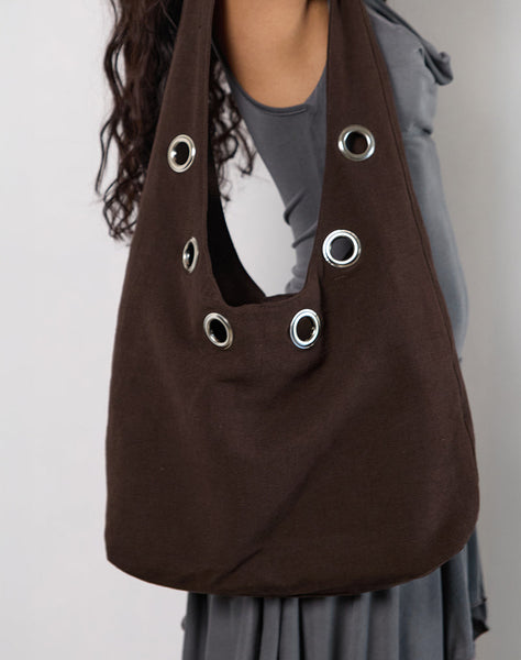 Image of Oru Shoulder Bag in Brown with Eyelets