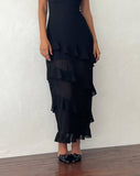 Image of Otna Ruffle Detail Chiffon Maxi Dress in Black