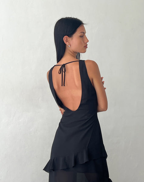 Image of Otna Ruffle Detail Chiffon Maxi Dress in Black