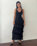 Image of Otna Ruffle Detail Chiffon Maxi Dress in Black