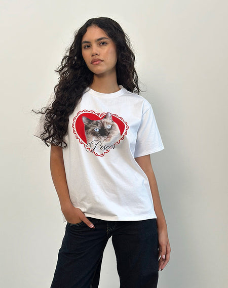 Oversize Basic Tee in White with Taurus Motel Pet Print