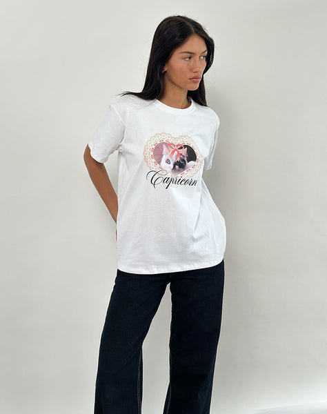 Image of Oversize Basic Tee in White with Capricorn Motel Pet Print