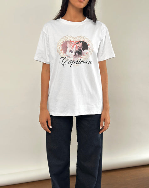 Image of Oversize Basic Tee in White with Capricorn Motel Pet Print