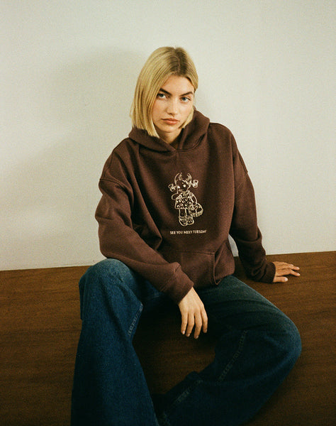 Image of Oversize Hoodie in Deep Mahogany with See You Next Tuesday Print