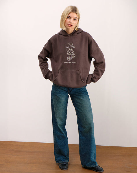 Image of Oversize Hoodie in Deep Mahogany with See You Next Tuesday Print