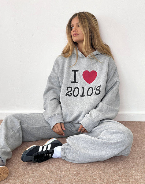 Image of Oversized Hoodie in Grey Marl with I Love 2010's Print