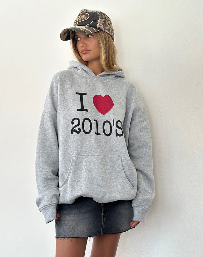 Image of Oversized Hoodie in Grey Marl with I Love 2010's Print