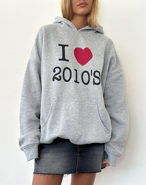 Image of Oversized Hoodie in Grey Marl with I Love 2010's Print