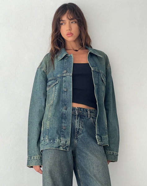 image of Oversized Denim Jacket in Brown Blue Acid