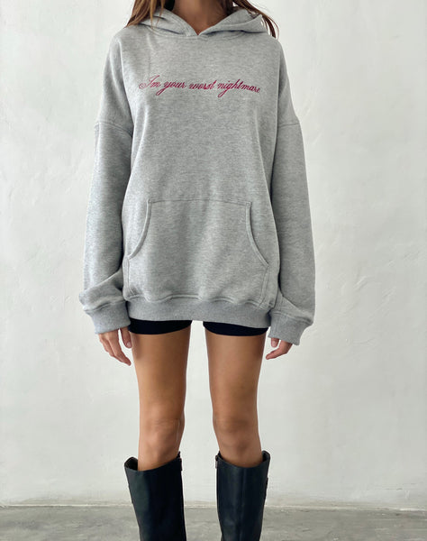 Image of Oversized Hoodie in Grey Marl with Worst Nightmare Graphic