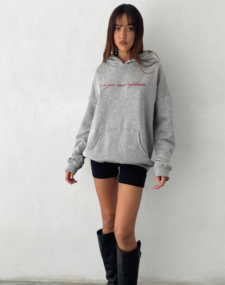 Oversize Hoodie in Grey Marl with Motel Scribble Embroidery