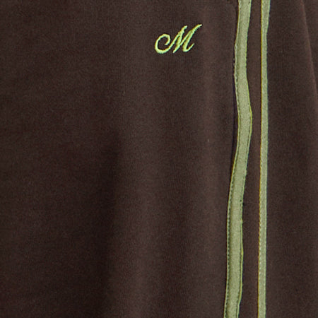 Oze Trackpant in Bitter Chocolate with Green Binding and M Embroidery