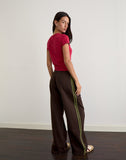 Image of Oze Trackpant in Bitter Chocolate with Green Binding and M Embroidery