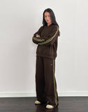 Image of Oze Trackpant in Bitter Chocolate with Green Binding and M Embroidery