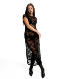 image of Detrie Low Back Lace Midi Dress in Jet Black Lace