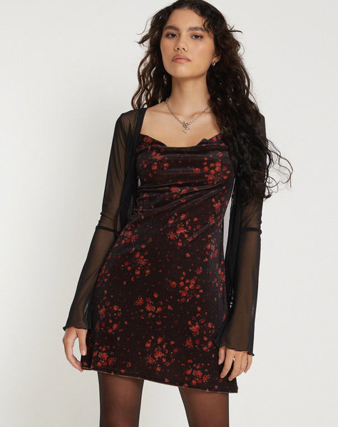 image of Paiva Mini Dress in Rose Cluster Velvet