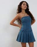 Image of Pajaya Denim Bandeau Mini Dress in Blue Wash