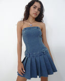 Image of Pajaya Denim Bandeau Mini Dress in Blue Wash