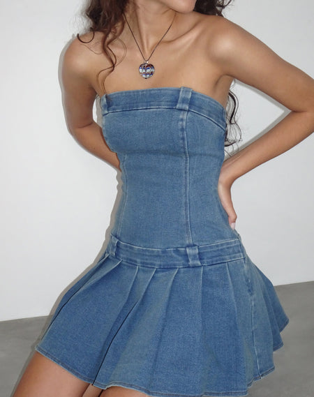 Gleny Mini Dress in Faded Denim Lycra