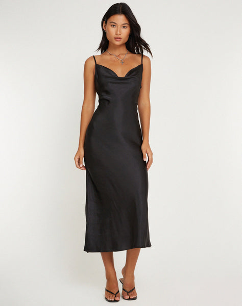 image of Palasha Midi Dress in Satin Black