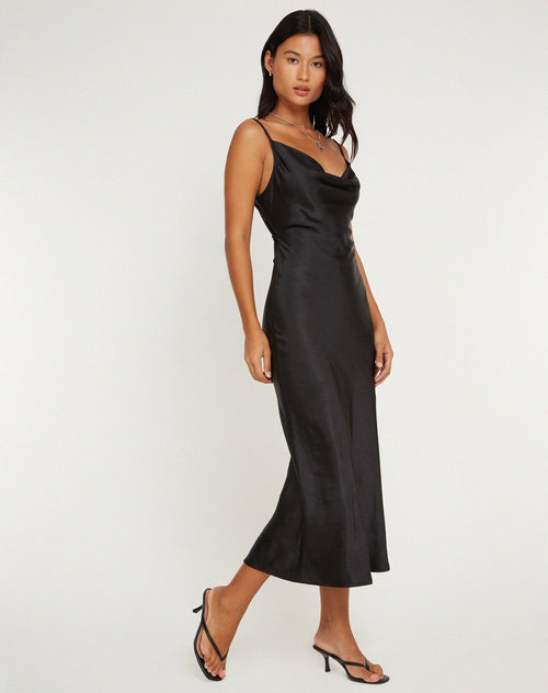 image of Palasha Midi Dress in Satin Black