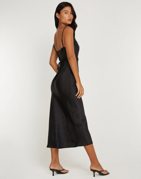 image of Palasha Midi Dress in Satin Black