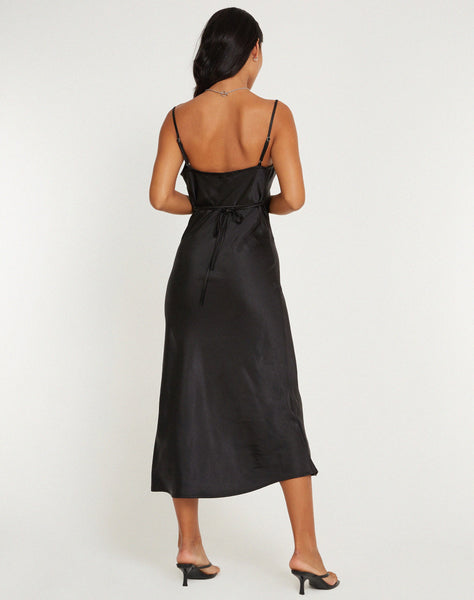 image of Palasha Midi Dress in Satin Black