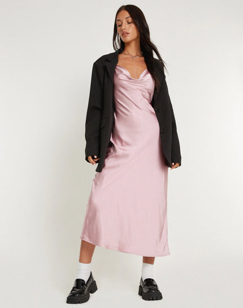 image of Palasha Midi Dress in Satin Dusky Pink