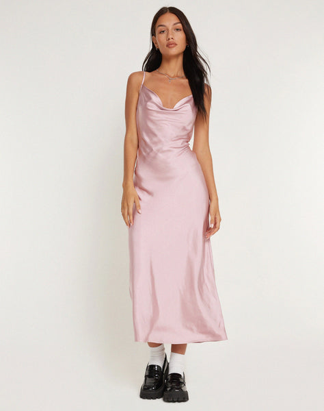 image of Palasha Midi Dress in Satin Dusky Pink