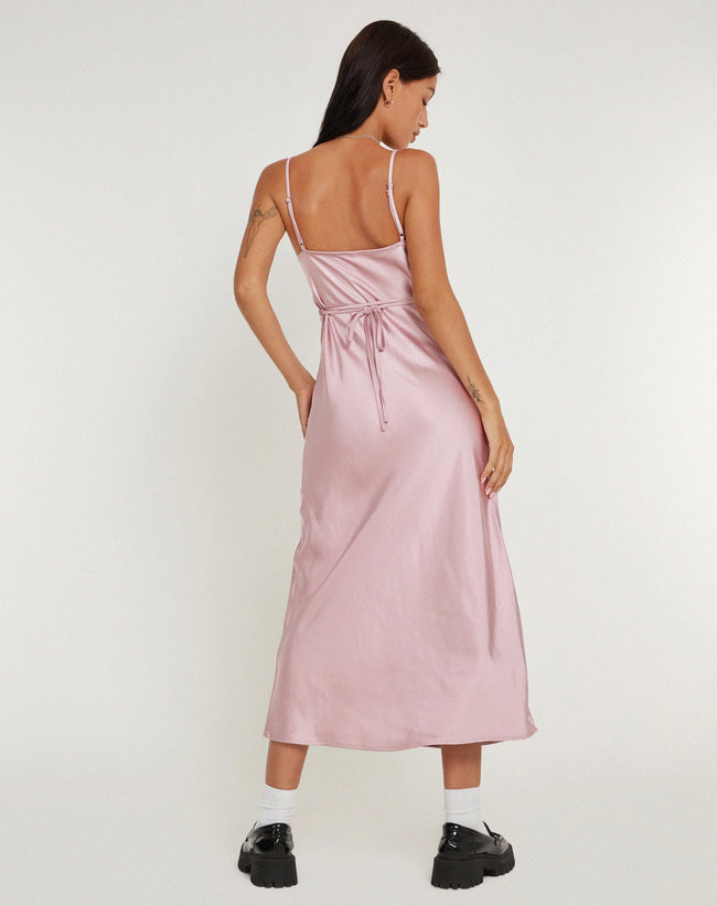 image of Palasha Midi Dress in Satin Dusky Pink