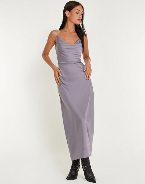 IMAGE OF Palasha Midaxi Dress in Satin Grey Ridge