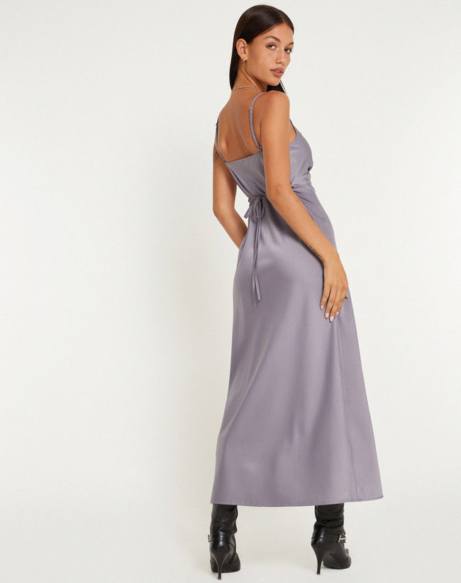 IMAGE OF Palasha Midaxi Dress in Satin Grey Ridge