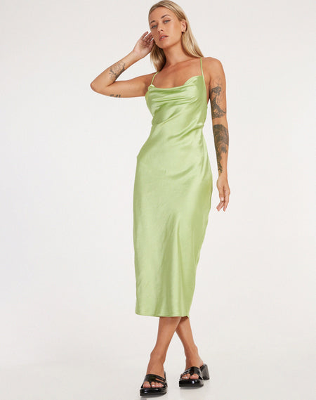 Deonne Midi Dress in Satin Avocado