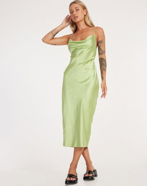 image of Palasha Midi Dress in Satin Lime Green