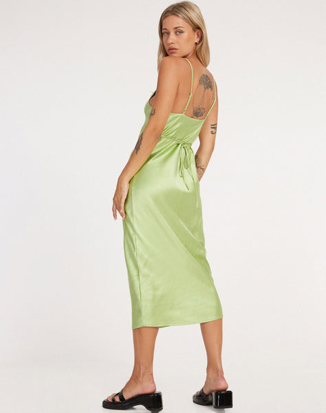 image of Palasha Midi Dress in Satin Lime Green