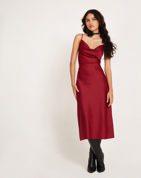 image of Palasha Midi Dress in Satin Red