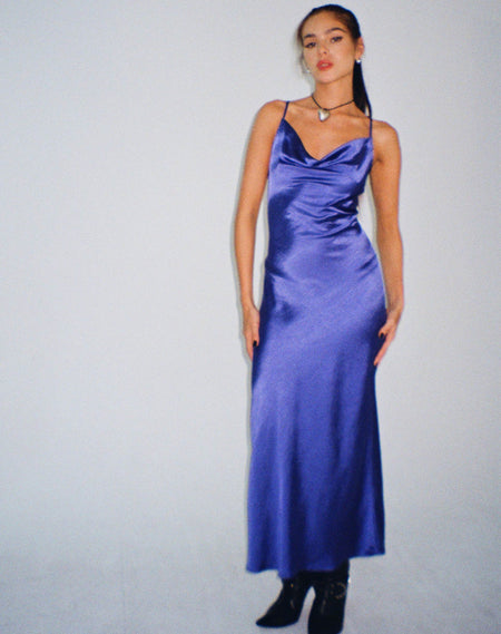 Ochi Mini Slip Dress in Satin Polar Blue