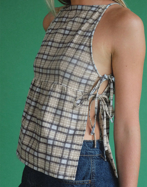 Image of Palsi Loose Sleeveless Top in Pastel Blue Tartan