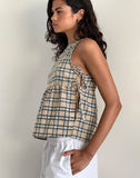 Image of Palsi Loose Sleeveless Top in Pastel Blue Tartan