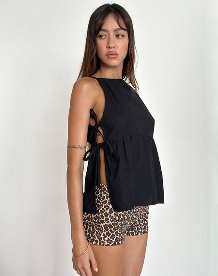 Lanzo Tie Back Top in Poplin Black