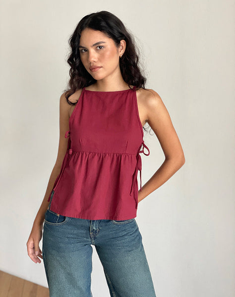 Image of Palsi Tie Side Top in Burgundy