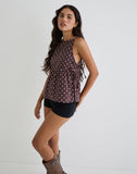 Image of Palsi Tie Side Top in Brown with Medium Polka White