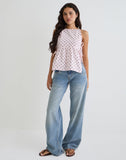 Image of Palsi Tie Side Top in Pink with Medium Polka Red