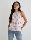 Image of Palsi Tie Side Top in Pink with Medium Polka Red