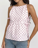 Image of Palsi Tie Side Top in Pink with Medium Polka Red