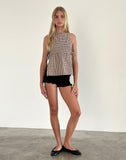 Image of Palsi Tie Side Sleeveless Top in Brown Mini Gingham