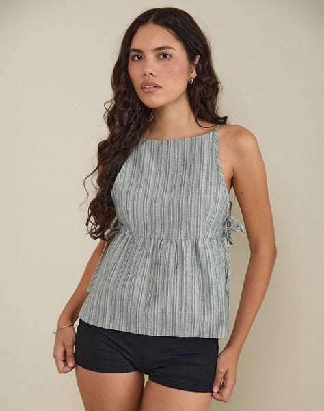 Image of Palsi Tie Side Sleeveless Top in Green and White