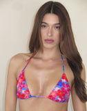 Image of Pami Bikini Top in Blurred Flower Blue and Pink